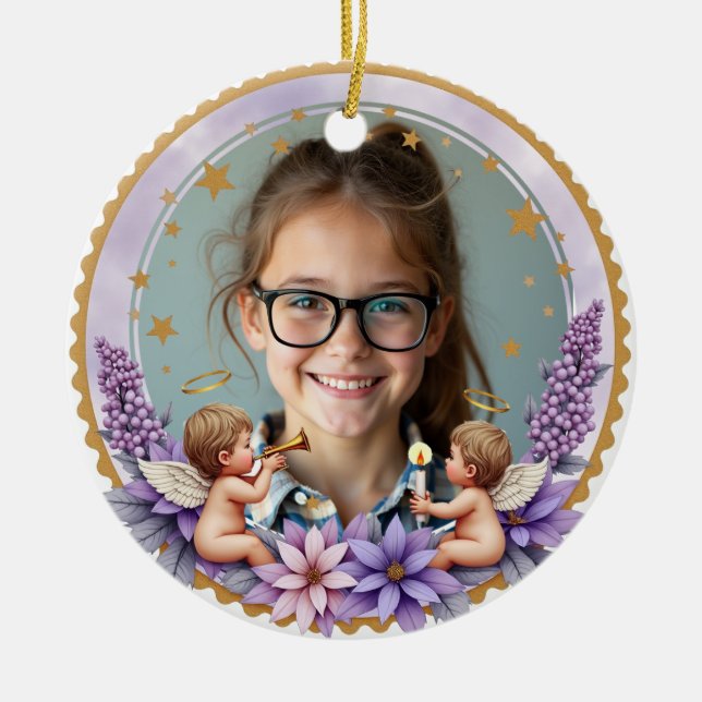 Ornamento De Cerâmica 2sided Memorial Cherub’s Light (Frente)