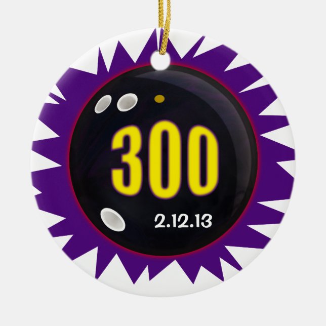 Ornamento De Cerâmica 300 Boliches de jogos com data, (Frente)