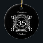 Ornamento De Cerâmica 35.º aniversário de casamento Coral Jade crest<br><div class="desc">Uma design romântica para celebrar o seu 35º ano de casamento. Se você quiser alguma ajuda para personalizar este design, por favor, entre em contato comigo, eles podem pedir a este botão do designer, logo abaixo deste texto. Esta crista de 35, 35 anos de aniversário de casamento tem o texto...</div>