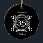 Ornamento De Cerâmica 35.º aniversário de casamento Coral Jade crest<br><div class="desc">Uma design romântica para celebrar o seu 35º ano de casamento. Se você quiser alguma ajuda para personalizar este design, por favor, entre em contato comigo, eles podem pedir a este botão do designer, logo abaixo deste texto. Esta crista de 35, 35 anos de aniversário de casamento tem o texto...</div>