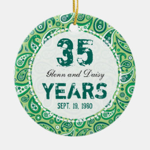 Ornamento De Cerâmica 35o Monograma de Paisley do aniversário de