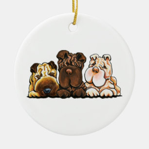 Ornamento De Cerâmica 3 chineses Shar Pei