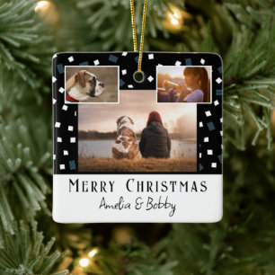 Ornamento De Cerâmica 3 Foto Colagem Moderna de Preto Natal Branco