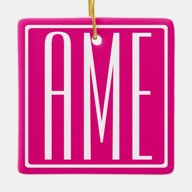 Ornamento De Cerâmica 3 Iniciais Monograma | Branco A Quente (Frente)