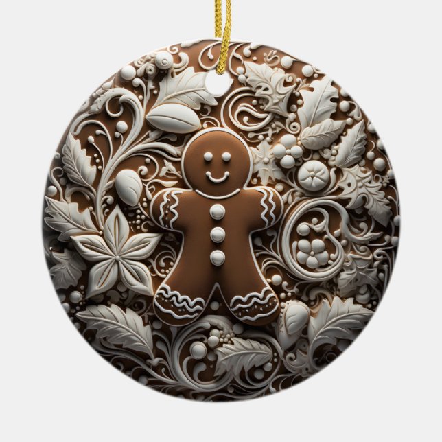 Ornamento De Cerâmica 3D Effect Gingerbread Ornament | Custom Name (Frente)