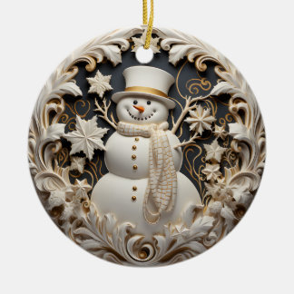 Ornamento De Cerâmica 3D Effect Snowman Christmas Ornament | Custom name