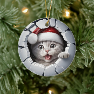 Ornamento De Cerâmica 3D Kitten Natal