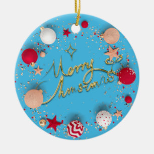Ornamento De Cerâmica 3D Natal Baubles Imagem Azul Fundo
