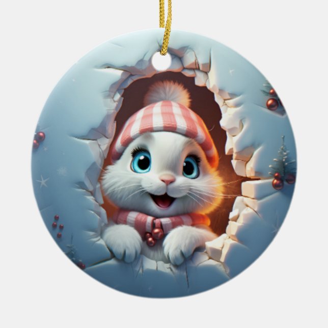 Ornamento De Cerâmica 3D Personalized Christmas Bunny (Frente)