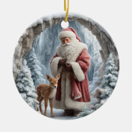 Ornamento De Cerâmica 3D Santa and Deer Ceramic Christmas Ornament
