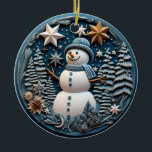 Ornamento De Cerâmica 3D Snowman Natal<br><div class="desc">Ornamento de natal em 3D</div>