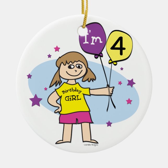 Ornamento De Cerâmica 4ª Garota de Aniversário (Frente)