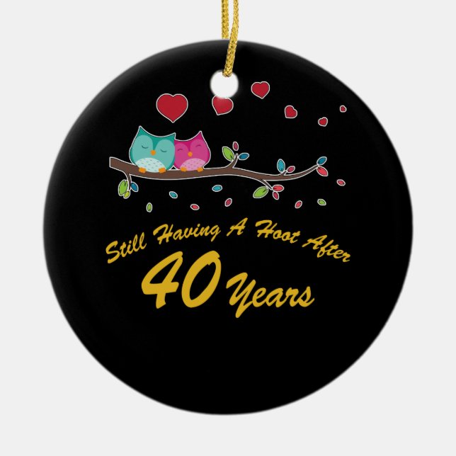 Ornamento De Cerâmica 40º aniversário de casamento Gifts Owl Casal (Frente)