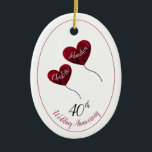 Ornamento De Cerâmica 40º aniversário do casamento rubi, marido e mulher<br><div class="desc">Ornamento personalizado de presente de aniversário de casamento rubi para marido e esposa ou mãe e pai celebrando quarenta anos maravilhosos de casamento. A design mostra 2 balões de rosa vermelha com os nomes do casal especial. Os nomes mostrados e o número de aniversário mostrado podem ser personalizados conforme desejado...</div>