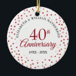 Ornamento De Cerâmica 40º aniversário Foto de Ruby Hearts<br><div class="desc">Projetado para coordenar com nossa coleção de Ruby Hearts do 40º aniversário. Com corações rubis delicados. Personalize com suas informações especiais de 40 anos de rubi em letras de música e sua foto ao contrário. Projetado por Thisnotme©</div>