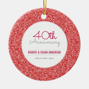 Ornamento De Cerâmica 40. º aniversário Keepsaokie Faux Red Glitter