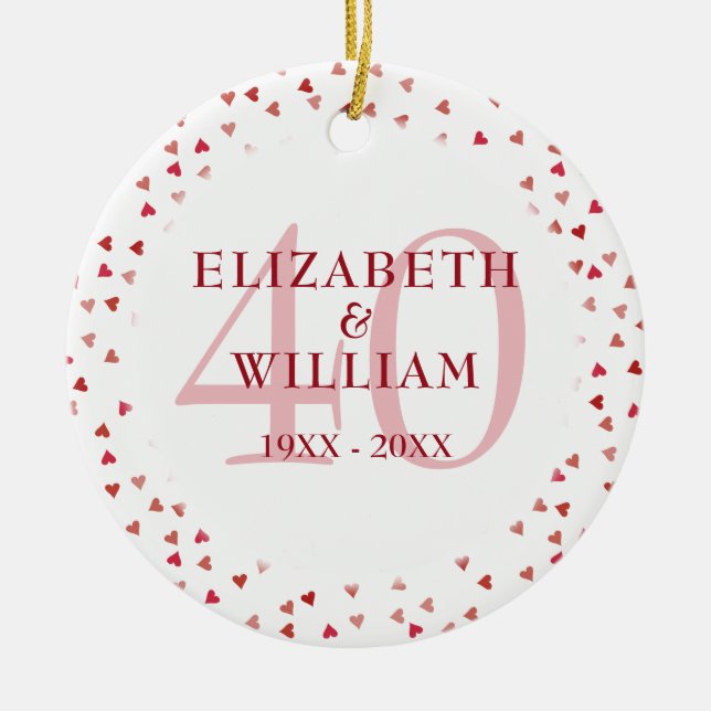 Ornamento De Cerâmica 40 anos Ruby Hearts (Frente)