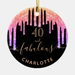 Ornamento De Cerâmica 40 Fabuloso aniversário - nome brilhante preto ros