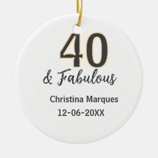 Ornamento De Cerâmica 40 & fabulous gray yellow birthday calligraphy 