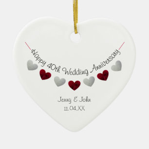 Ornamento De Cerâmica 40th ruby wedding anniversary heart ornament