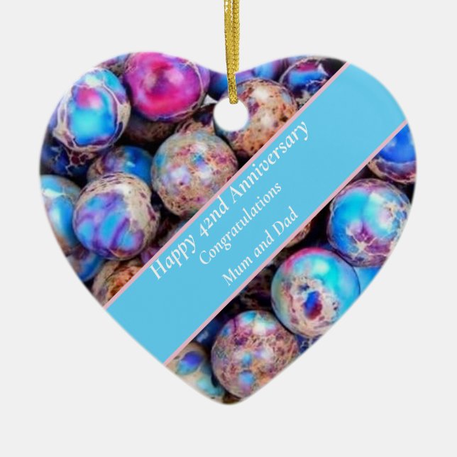 Ornamento De Cerâmica 42º Aniversário do Casamento Imperial Jasper (Frente)