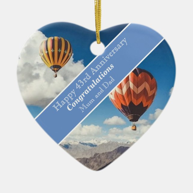 Ornamento De Cerâmica 43º aniversário de casamento (Frente)