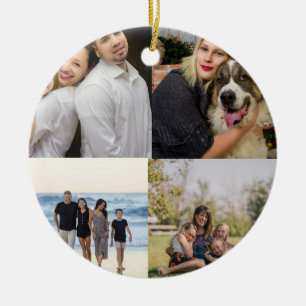 Ornamento De Cerâmica 4 Colagem de Fotos da Família Personalizado
