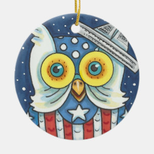 Ornamento De Cerâmica 4 DE JULHO AMERICANO HOOT OWL ORNAMENT Rnd