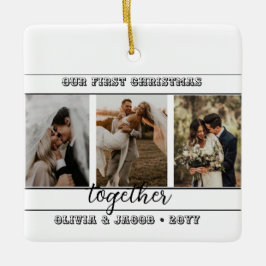 Ornamento De Cerâmica 4 Foto Nosso Primeiro Natal Juntos Faux Marble C