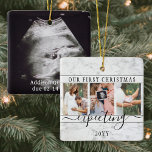 Ornamento De Cerâmica 4 Gravidez de Fotografias Novos Pais 1rua Xmas Esp<br><div class="desc">Comemore o presente de precioso do seu mais novo membro da família com um ornamento cerâmico quadrado de colagem de na moda 4 fotos. A design neutra de gênero com limite de mármore falso é adequada para um novo menino ou menina. Palavras e imagens neste modelo são simples de personalizar....</div>