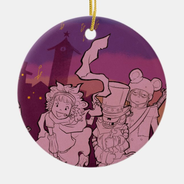 Ornamento De Cerâmica 4 monstro pequenos - música da noite (Frente)