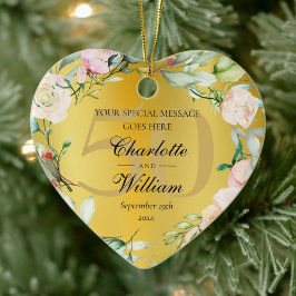 Ornamento De Cerâmica 50º aniversário de casamento Monograma floral Dour