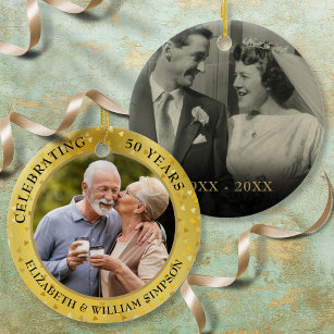 Ornamento De Cerâmica 50º aniversário do casamento Corações Douradas 2 F