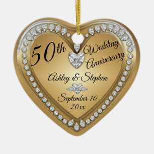 Ornamento De Cerâmica 50º Aniversário do Dourado Diamantes
