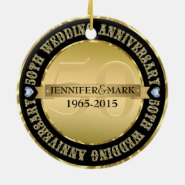 Ornamento De Cerâmica 50º Aniversário Metálico Dourado e Preto
