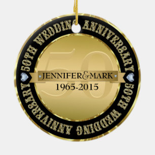 Ornamento De Cerâmica 50º Aniversário Metálico Dourado e Preto