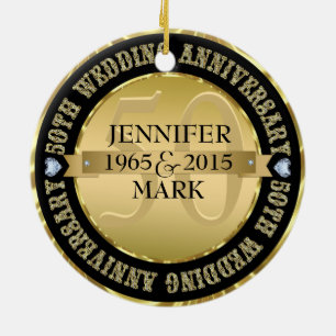 Ornamento De Cerâmica 50º Aniversário Metálico Dourado e Preto 2