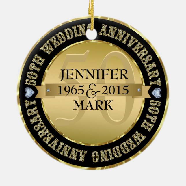 Ornamento De Cerâmica 50º Aniversário Metálico Dourado e Preto 2 (Traseira)
