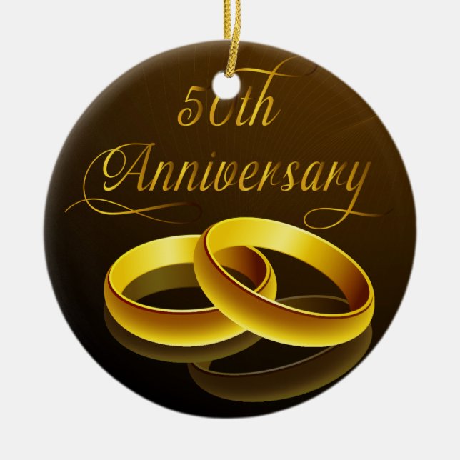Ornamento De Cerâmica 50º aniversário | Script Dourado (Frente)