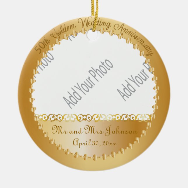 Ornamento De Cerâmica 50.º Aniversário de Casamento - Fotografia DIY (Frente)