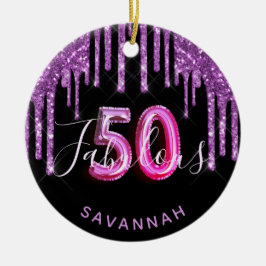 Ornamento De Cerâmica 50 Fabuloso aniversário de glamour preto roxo
