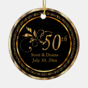Ornamento De Cerâmica 50th aniversário de casamento dourado elegante