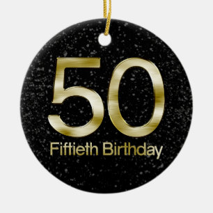 Ornamento De Cerâmica 50th Aniversário, encanto Dourado preto elegante