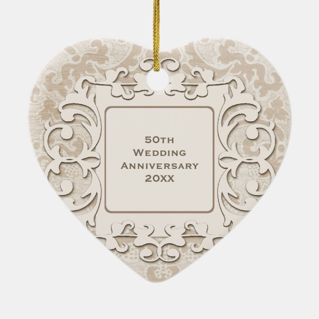 Ornamento De Cerâmica 50th Foto personalizada do aniversário de (Verso)