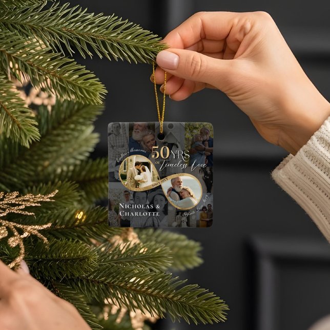 Ornamento De Cerâmica 50th Wedding Anniversary Infinity Photo Collage (50th Wedding Anniversary Infinity Photo Collage Ceramic Ornament (Front))