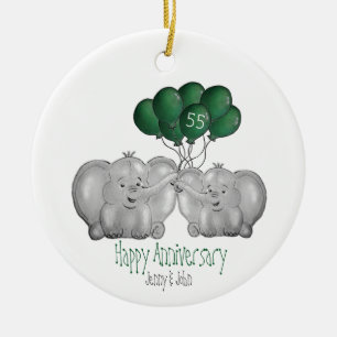 Ornamento De Cerâmica 55th Emeral Wedding Anniversary cute elephant