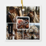 Ornamento De Cerâmica 5 Foto Collage Wedding<br><div class="desc">Colagem fotográfica para o casal casado no primeiro Natal. Personalize com suas fotos e detalhes.</div>