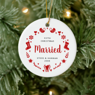 Ornamento De Cerâmica 5 Natal Casado Festiva Personalizada