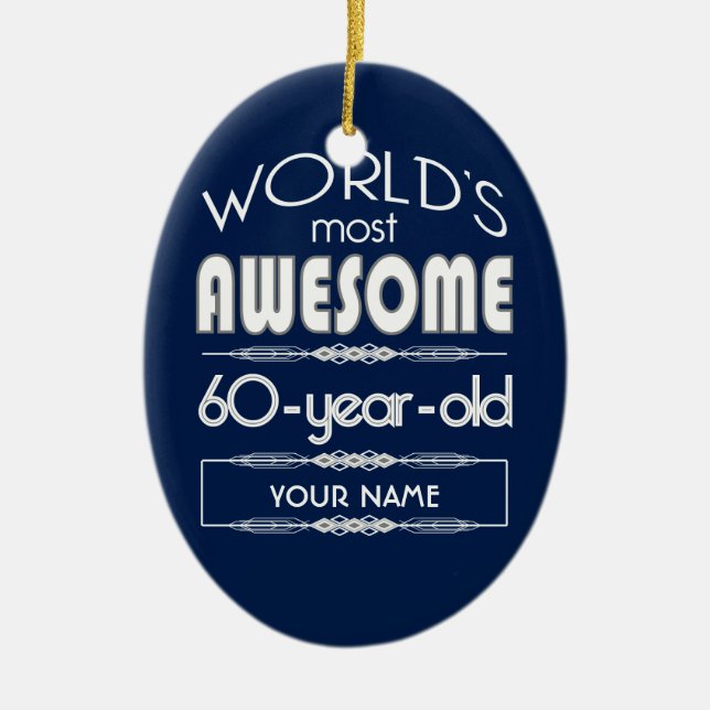 Ornamento De Cerâmica 60th Do aniversário dos mundos azul escuro (Frente)