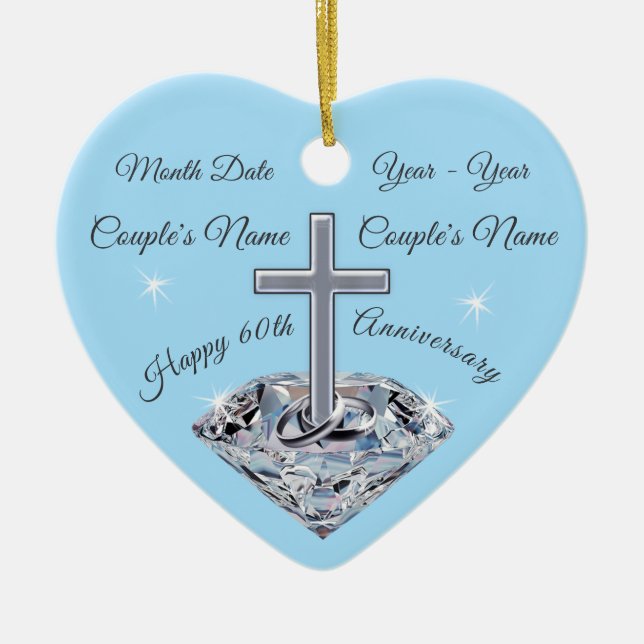 Ornamento De Cerâmica 60th presente personalizado do aniversário de (Frente)